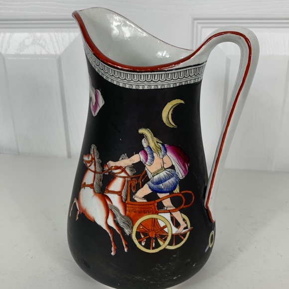 Antique Decorative Pouring jug English ceramic serving ewer. Circa 1900 black - Picture 1 of 6